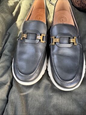 Bruno Magli Black Leather Loafers with Gold Hardware